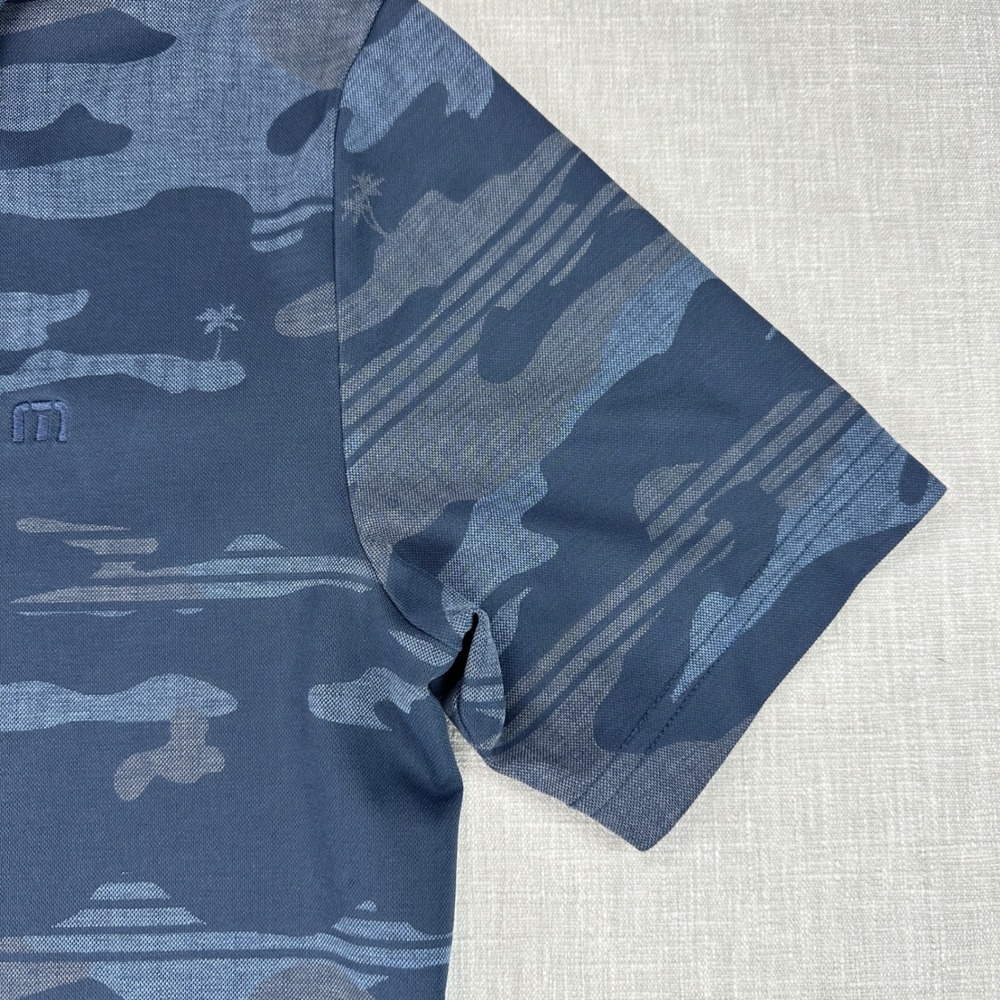 TravisMathew Polo Shirt Mens Small Blue Camo Tropical Palm Tree Short Sleeve EUC - Picture 7 of 15